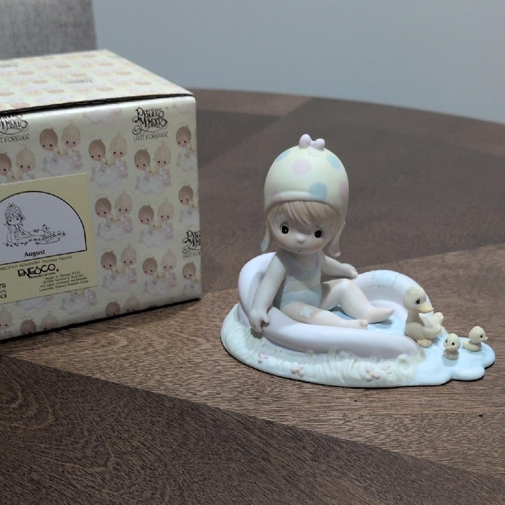 Precious Moments Child with Ducks Figurine - Cream and Blue